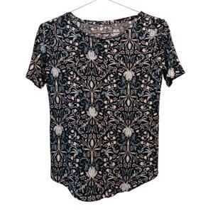 LOFT 100% Linen Top Shirt SM Lightweight Stretchy‎ Floral Blue Summer Vacation